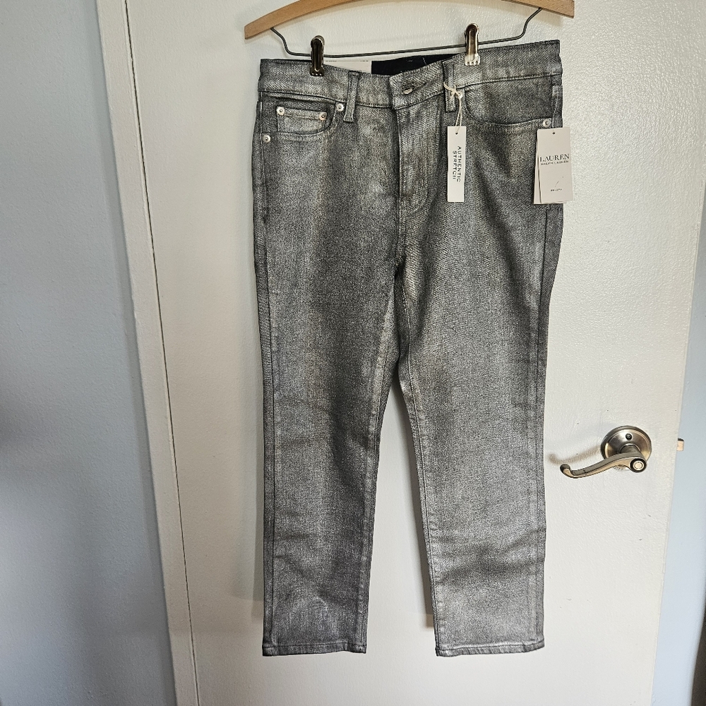 LAUREN RALPH LAUREN PREMIER STRAIGHT SILVER DENIM JEANS. SIZE 6P ANKLE👖